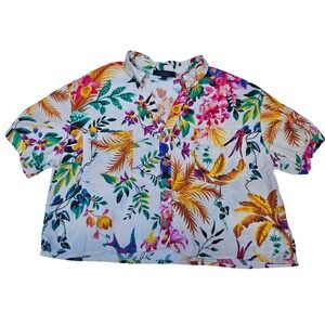 Rachel Roy Linen Blend Tropical Crop top SZ M‎ boxy fit  Coastal Beachy festive